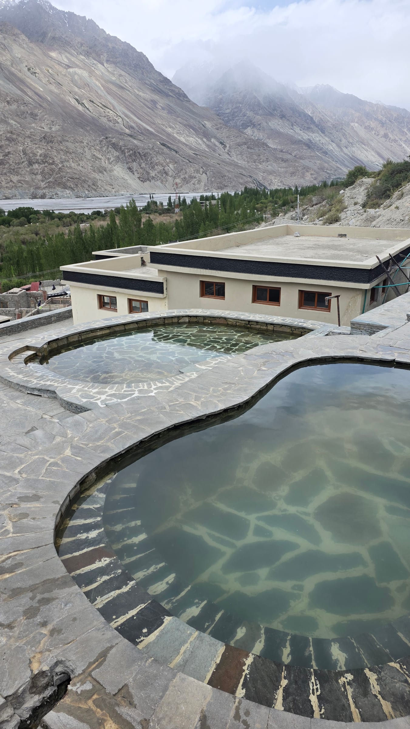 Hot springs and mountains near Panamik in upper Nubra Valley