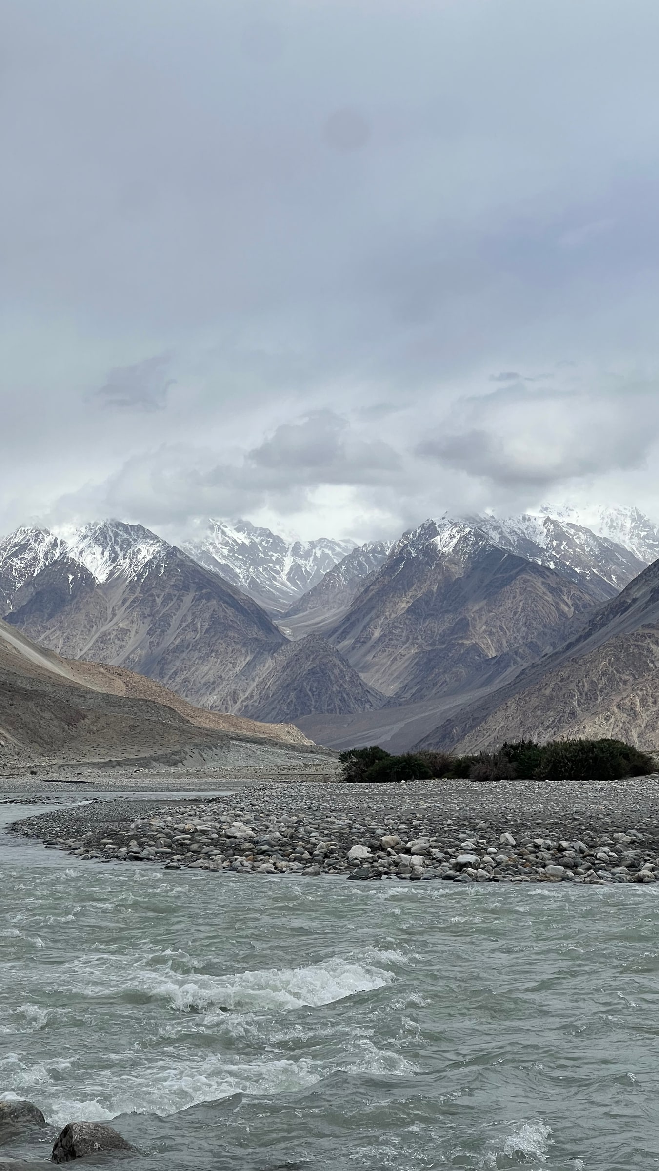 The Shyok river route toward Pangong, grey water and snow peaks
