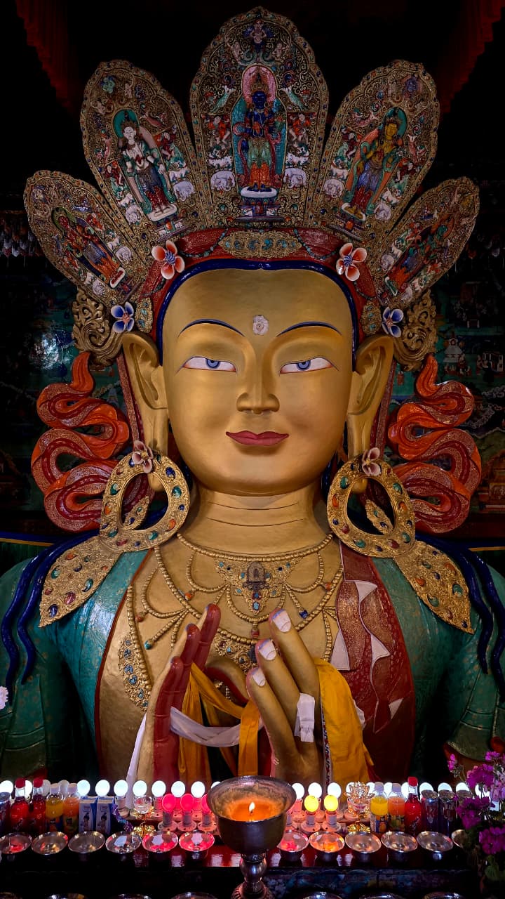 The giant Maitreya Buddha at Thiksey Monastery